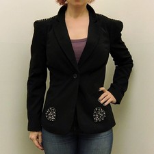 Vintage Black Blazer w Studded Shoulder Pads  Beaded Hearts