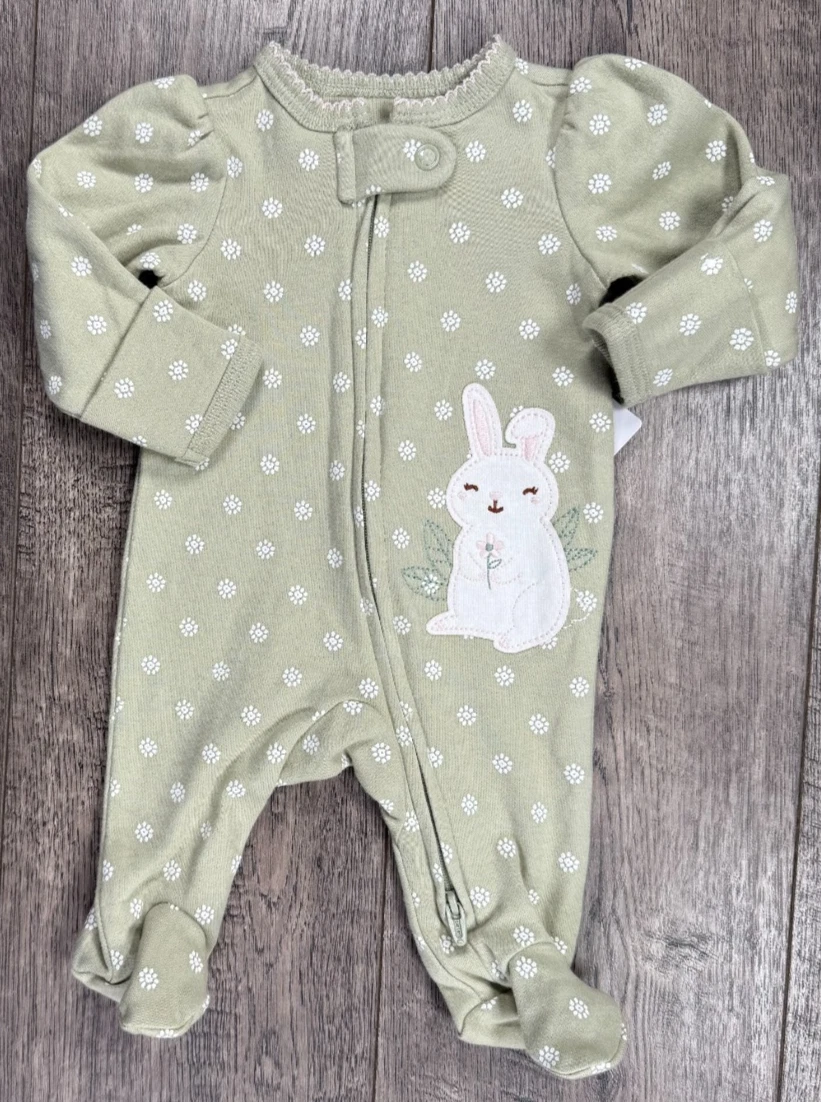Baby Girl Clothes New Carter's Preemie Green Rabbit Bunny Footed Outfit