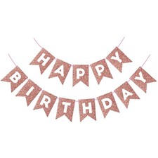 Rose Gold Happy Birthday Banner Sign for Backdrop Glitter Birthday Decorations