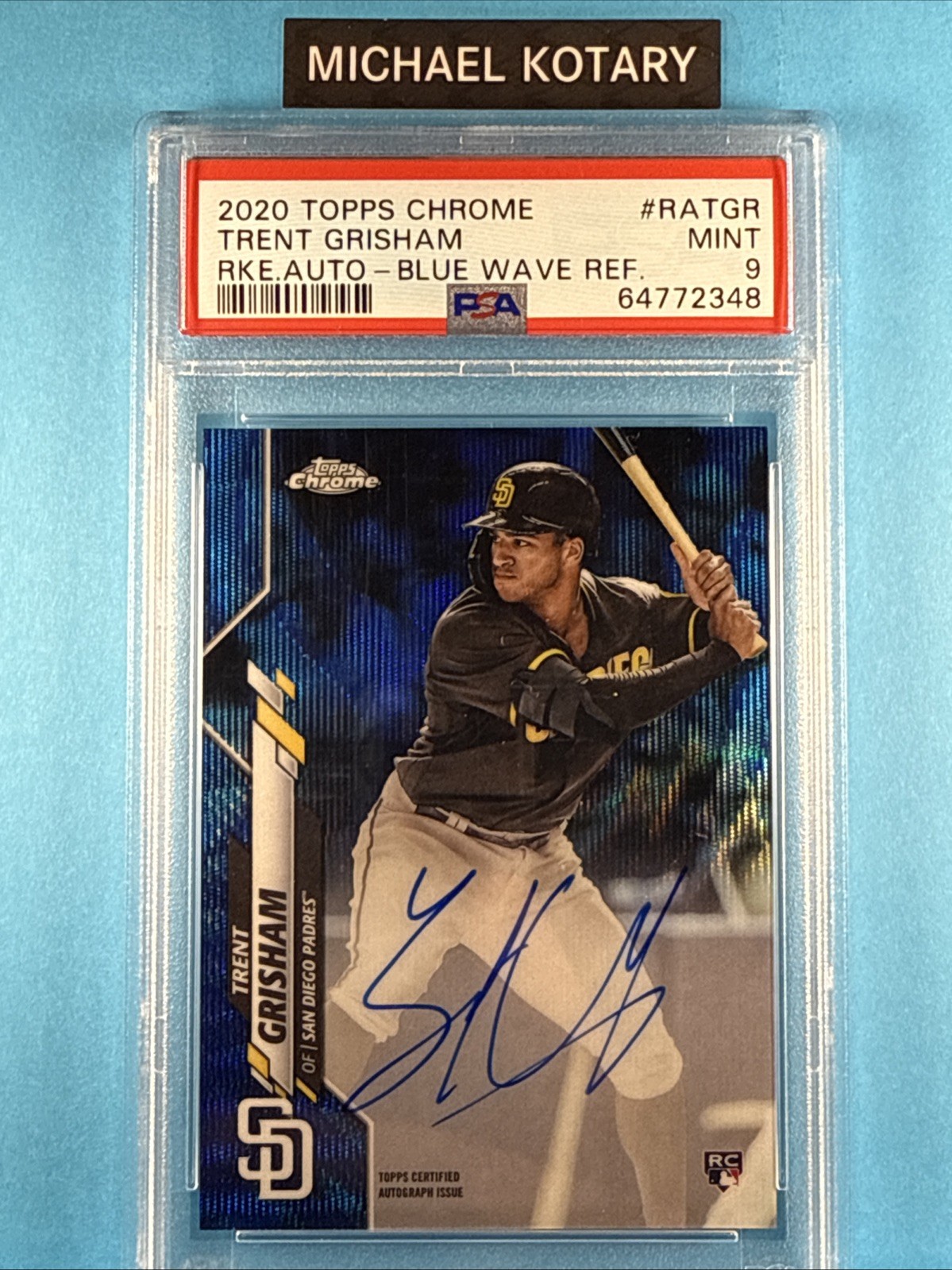 TRENT GRISHAM 2020 TOPPS CHROME BLUE WAVE AUTO PSA 9 Yankees Rookie Ratgr 35/150