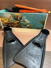 AMF Voit Skin Diver Swim Fins Mens Size Medium Large Vintage Black Snorkel 9-11