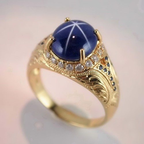 NATURAL STAR SAPPHIRE RING SILVER SIZE 7.5 RING 14K PLATED FREE RESIZE ...