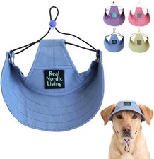 Dog Baseball Cap w/Ear Holes Adjustable Canvas Sun Hat Blue Large
