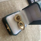 14K Yellow Gold Black Stone Earrings Oval Cabochon 3.7 Grams 1.1" — photo 6