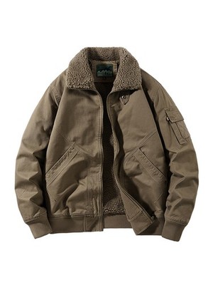 Mens Vintage American Workwear Cotton Baseball Jacket Fleece Lining Fashion Coat