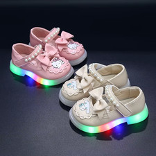 Kids'Casual Shoes Led Light PU Leather Cartoon Printed Bow Spring Shoes for Girl