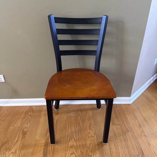 Black Ladder Back Metal Restaurant Chair with Cherry Wood Seat