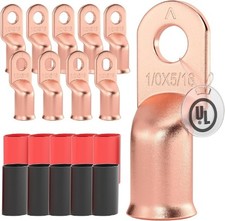 10 PCS AWG 5/16 Battery Cable Lugs Heat Shrink Ring Terminals Copper Electrical