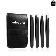 Professional 4-in-1 Tweezers Set   Anti-Rust Stainless Steel with Leather Case