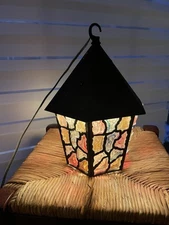 Vintage Arts and Crafts / Peter Marsh Style Porch Lantern Painted Glass England