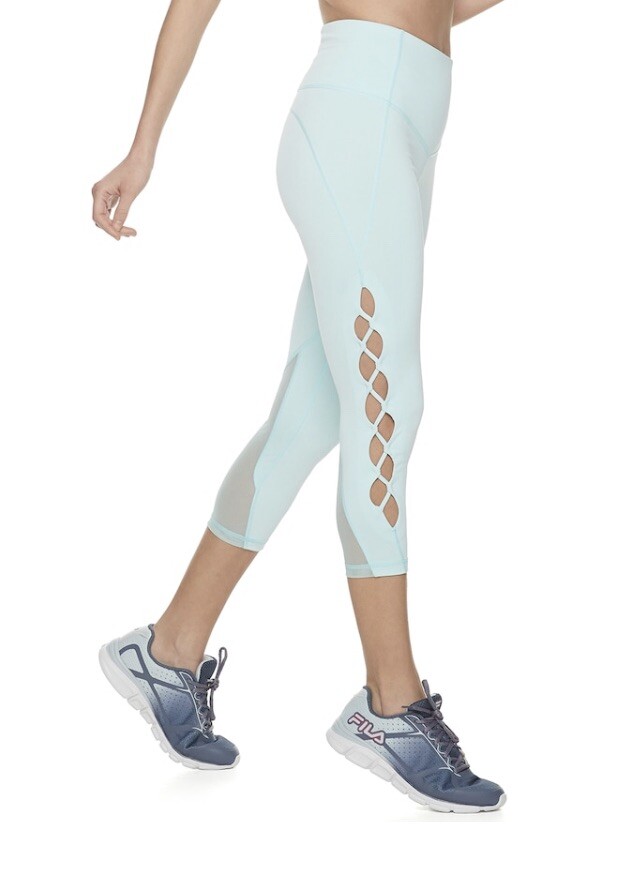Leggings donna FILA SPORT vita alta stringati rete Capri vista spiaggia blu medio