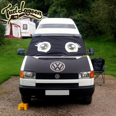 Screen Cover Black Out Blind VW T4 Window Curtain Wrap Eyes Lashes Girl Green