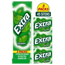 EXTRA Spearmint Sugar Free Chewing Gum, 3 Packs of 15 Pieces 45 Total Pieces 
