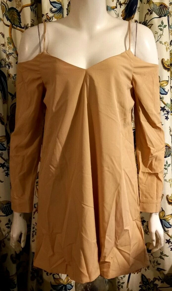 New Missguided Cold Shoulder Cami Swing Dress Camel UK 8