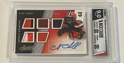 2018 Panini Absolute Nick Chubb Rookie Premiere Materials Auto /5 HGA 9 #158