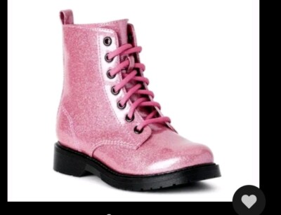  waterproof  glitter pink boots size 5 shoes lace side zipper 