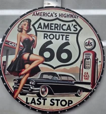 VINTAGE ROUTE 66 GASOLINE SIGN PUMP PLATE GAS STATION OIL 7 3/4" x 7 3/4"