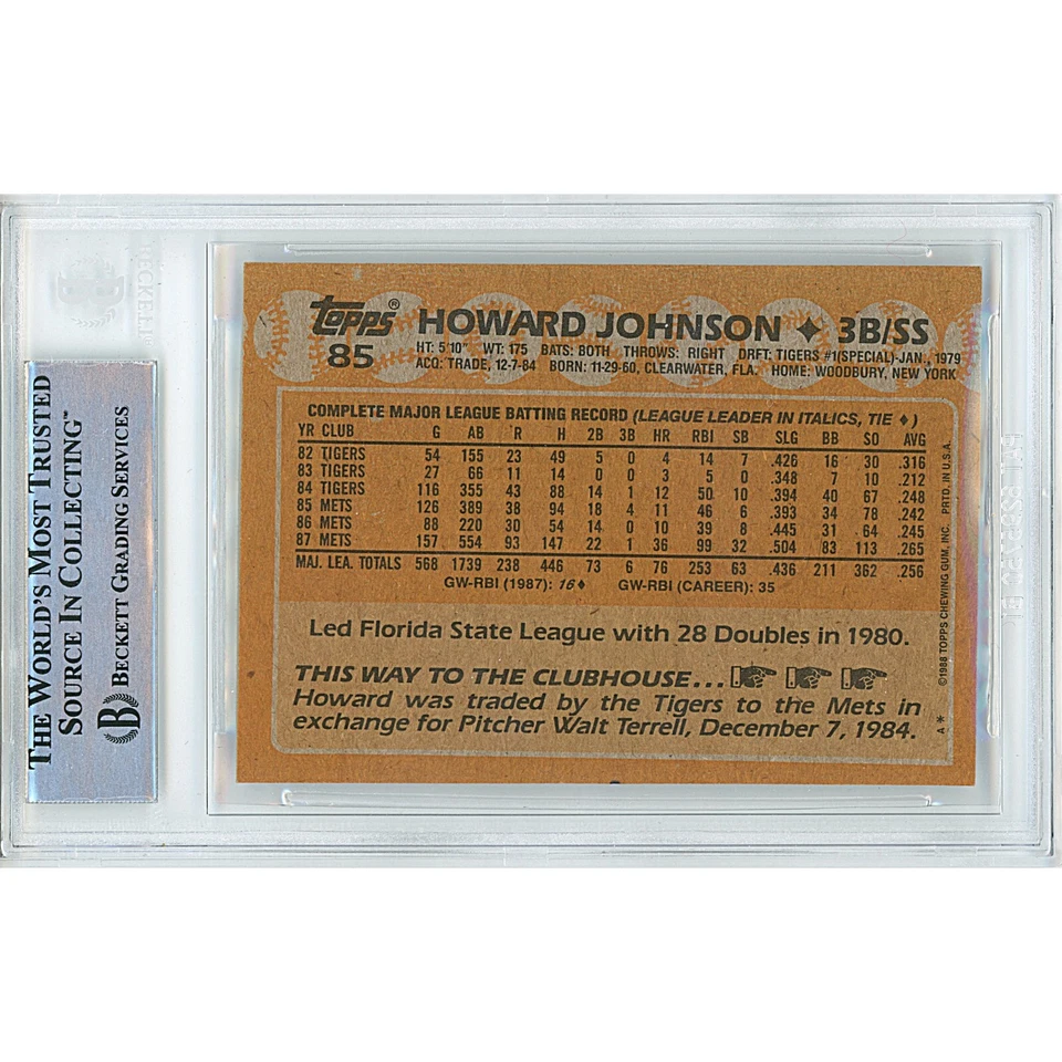 Howard Johnson Signed 1988 Topps #85 New York Mets Beckett BAS Slabbed Auto - Image 2 of 4
