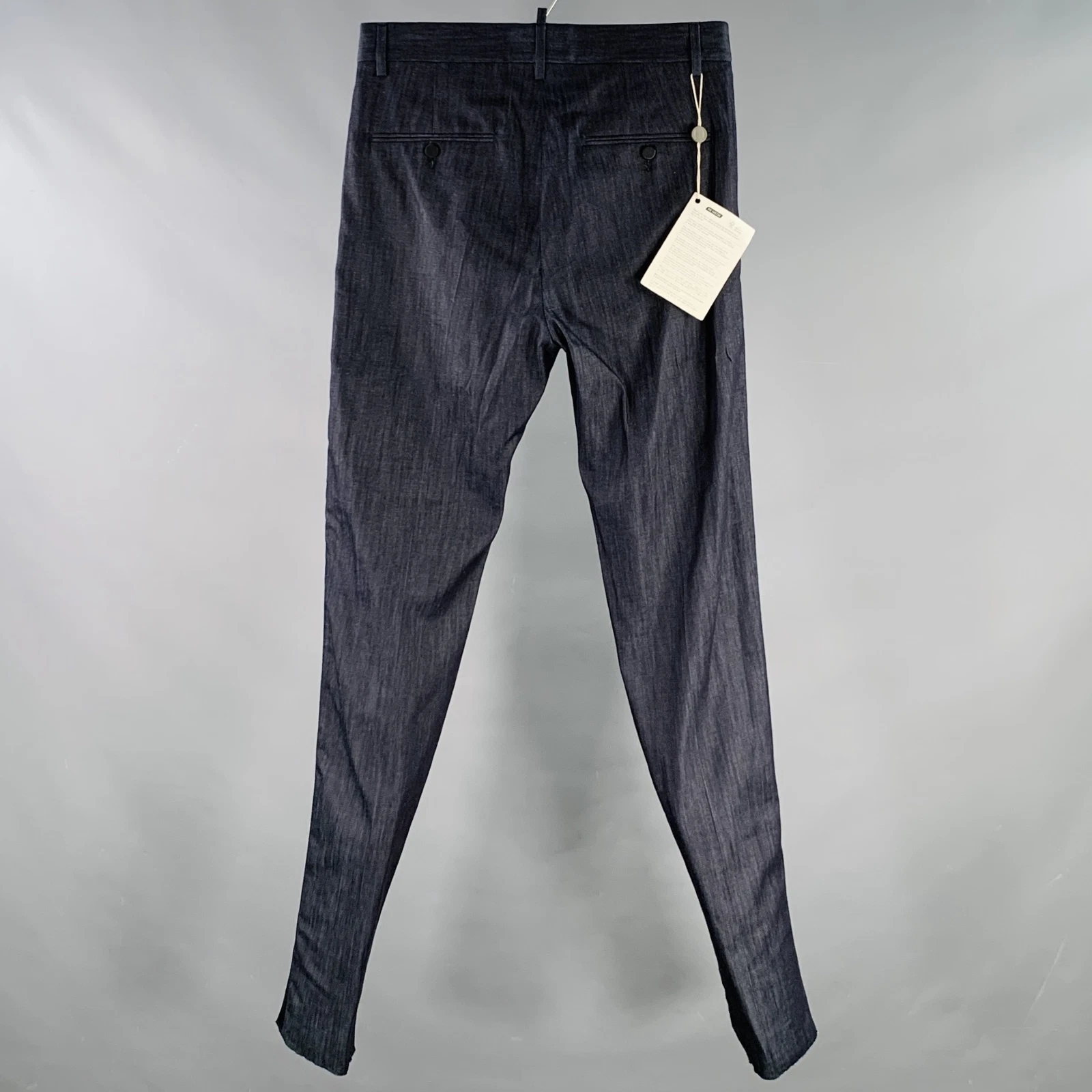 Pantaloni eleganti DSQUARED2 taglia 30 nero indaco bordo a contrasto cotone piatto davanti