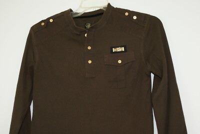 3 Button Front Cavi Men's Size M Brown Knit 3 Button Front Long Sleeve Shirt Casual ...