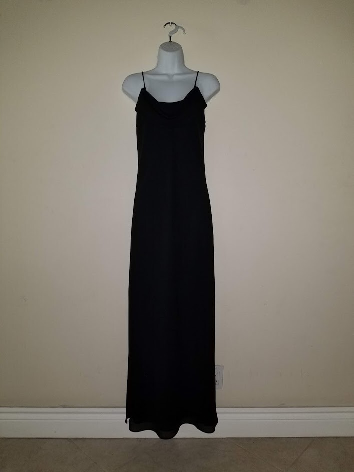 Drape Cowl Neck Cross Back Spaghetti Straps Split… - image 2