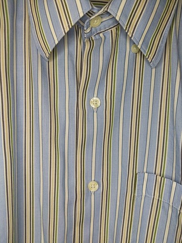 Sette Ponti Men Shirt Lg Button up Navy Stripe LS Tan Brown Blue - Picture 3 of 12