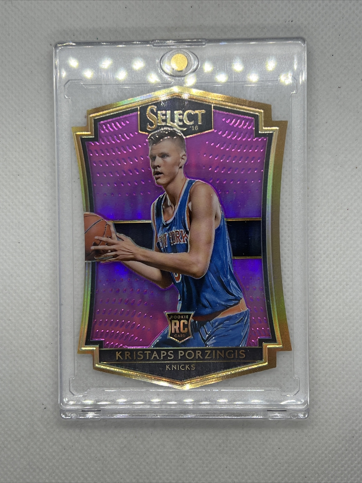 2015 Select Premier Level Die-Cut Purple Prizm /99 Kristaps Porzingis Rookie RC