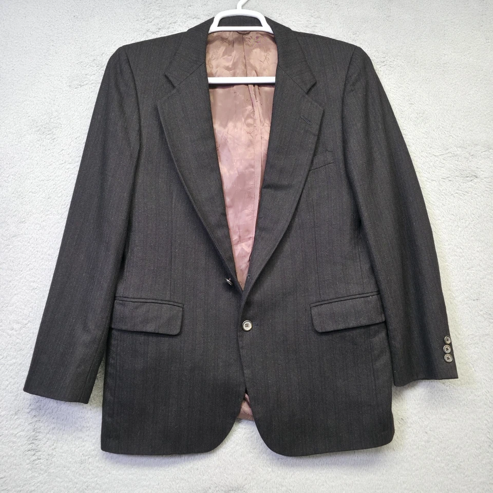 Vintage Givenchy Blazer Mens 38 Black Wool Striped Preppy Suit Jacket Corporate - Image 2 of 4