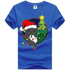 Womens Cat with Tree Print TShirt Girls Xmas Party Round Neck Fancy Top Tees