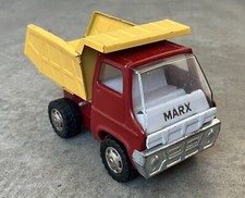 Vintage Marx Pressed Steel Red  Yellow Dump Truck - 7  Long -3.5  wide
