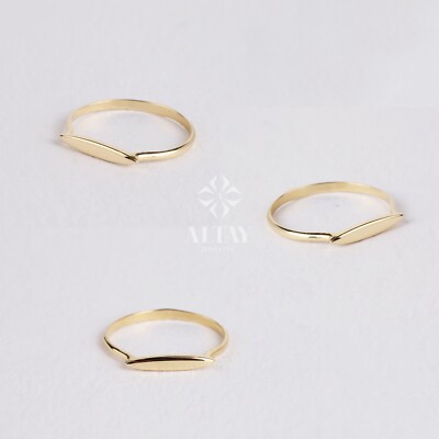 14K Solid Gold Rectangle Bar Ring, Plain Stacking Ring, Thin Gold, Stackable