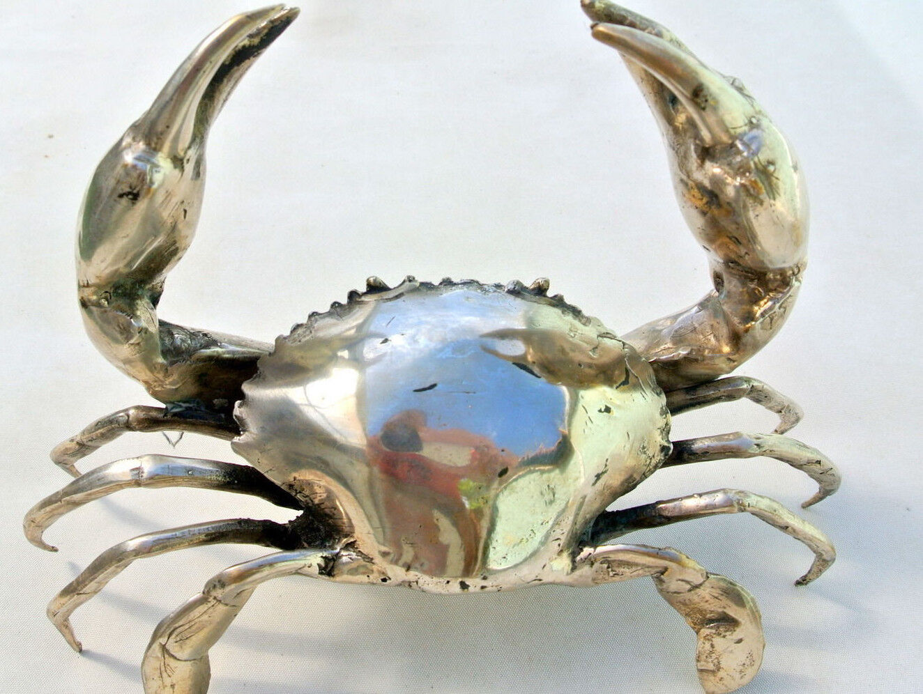 used large MUD CRAB solid brass silver plated heavy hand made 10" claw statue B
