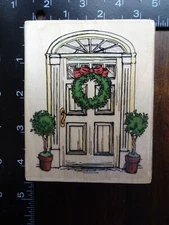 RARE new HOLLY POND HILL HOLIDAY FRONT DOOR Rubber Stamp by UPTOWN RUBBER