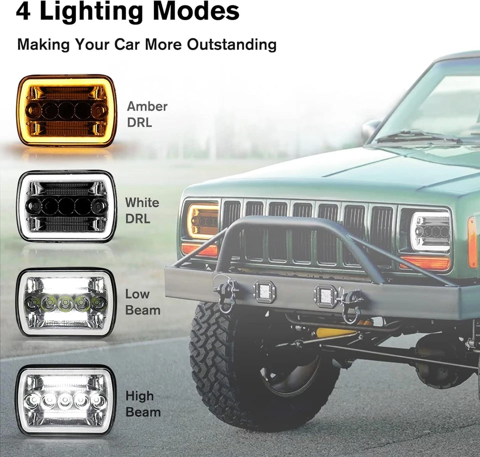 Newest 4pc 4x6" LED Headlights 5D Bulbs for Toyota Land Cruiser 1988 1989 1990 - Image 2 of 4