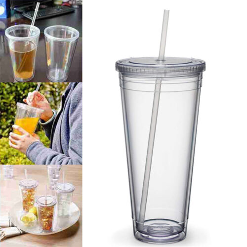 Trinkbecher Partybecher doppelwandig mit Deckel Kaltes Trinken Saft Kaffeebecher - Bild 2 von 5