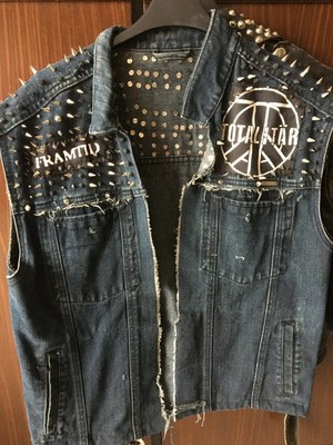 giacca smanicato jeans borchiata a mano punk crust metal | eBay