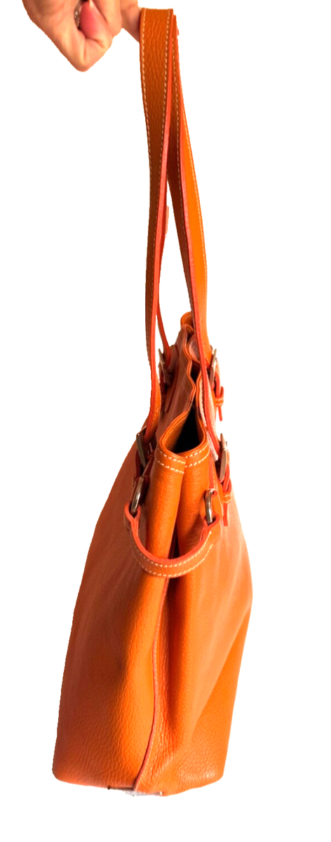 PRADA Vitello Daino Orange Leather Tote Handbag Shoulder Bag | eBay