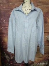 Men's Croft  Barrow Dress Shirt Classic Fit Long Sleeves Blue Stripe 18- 34/35