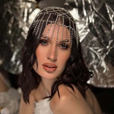 Women Rhinestone head dress Net Long Tassels Hair chain Jewel Headwear 11491