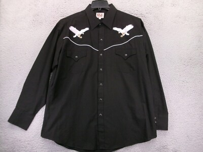 Ely Cattleman Western Shirt Mens XL Embroidered Eagle Snap Button Long Sleeve