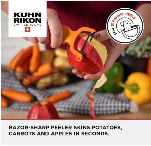 KUHN RIKON Original 4 Pulgadas Fácil Vegetales-Pelador de Patatas - Hecho en Suiza - Naranja Foto 4 de 4