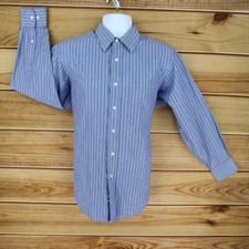Chaps Dress Shirt Mens M (15-15.5) Blue Striped Cotton Blend Long Sleeve Point