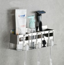 Toothpaste Tumbler Wall Mount Dust-Proof Toothbrush Holder Punch-Free Nickel