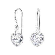 Heart Cubic Zirconia Earrings - White - 8mm - 925 Sterling Silver