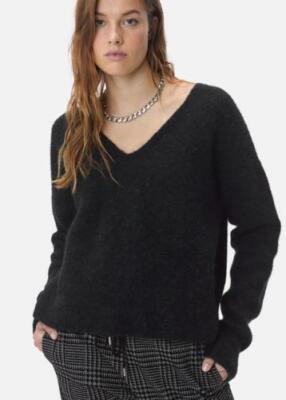 John Elliott Sweater Cobalt Alpaca V Neck Black Womens One Size NEW NWT N85