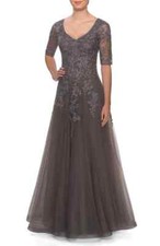 La Femme 27993 Lace  Tulle Gown SZ 6 Gun Metal 498