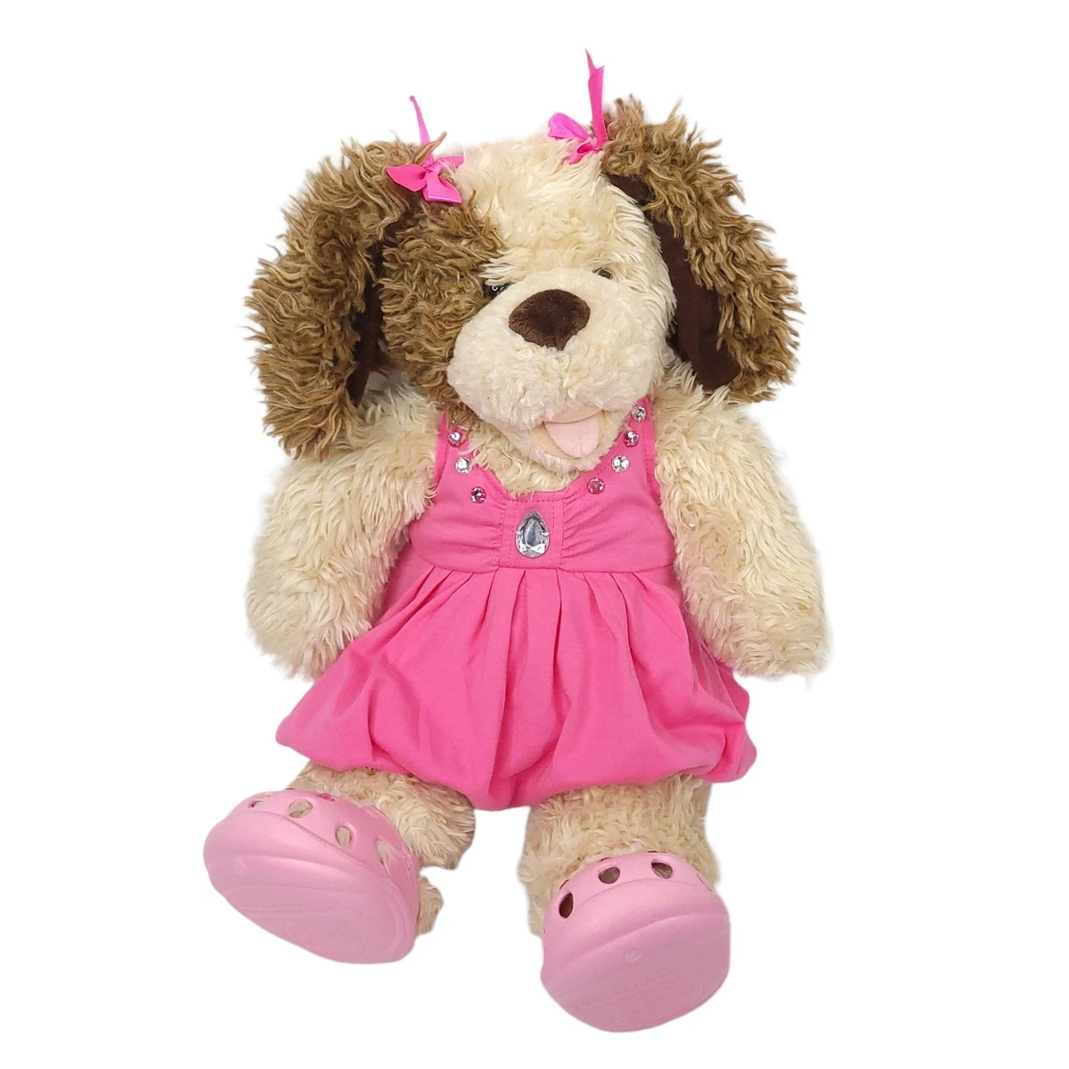Build A Bear Workshop Puppy Dog Plush Pink Dress Shoes Bows Stuffed Animal Toy