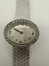 Welsbro Watch Silver Tone Rhinestone Face Base Metal Top Stainless Back Dress
