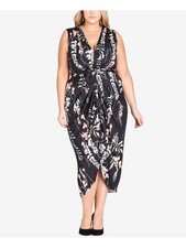 CITY CHIC Womens Black Sleeveless Below The Knee Evening Sheath Dress Plus XS14