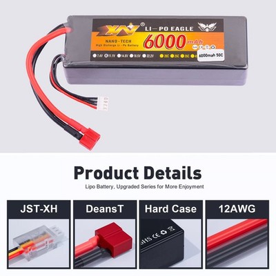 1PC 7.4V 50C 6000mAh 2S LiPo Battery Deans Hardcase for RC Car Truck Truggy USA